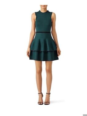 Parker Forest Green Tiered Sleeveless Fit-and-Flare Dress